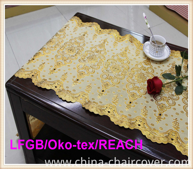 Vinyl PVC Long Lace Silver and Gold Table Mat 50cm Width